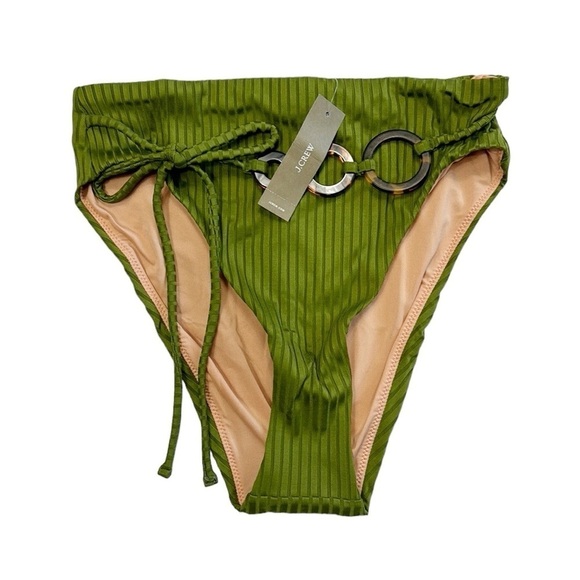 J. Crew Wide Rib High Rise Bikini Bottom Women's S Canteen Green New BH490 - Picture 1 of 14